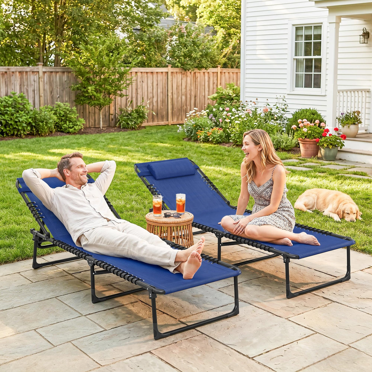 Folding Chaise Lounge Chair Set of 2 Blue S358633
