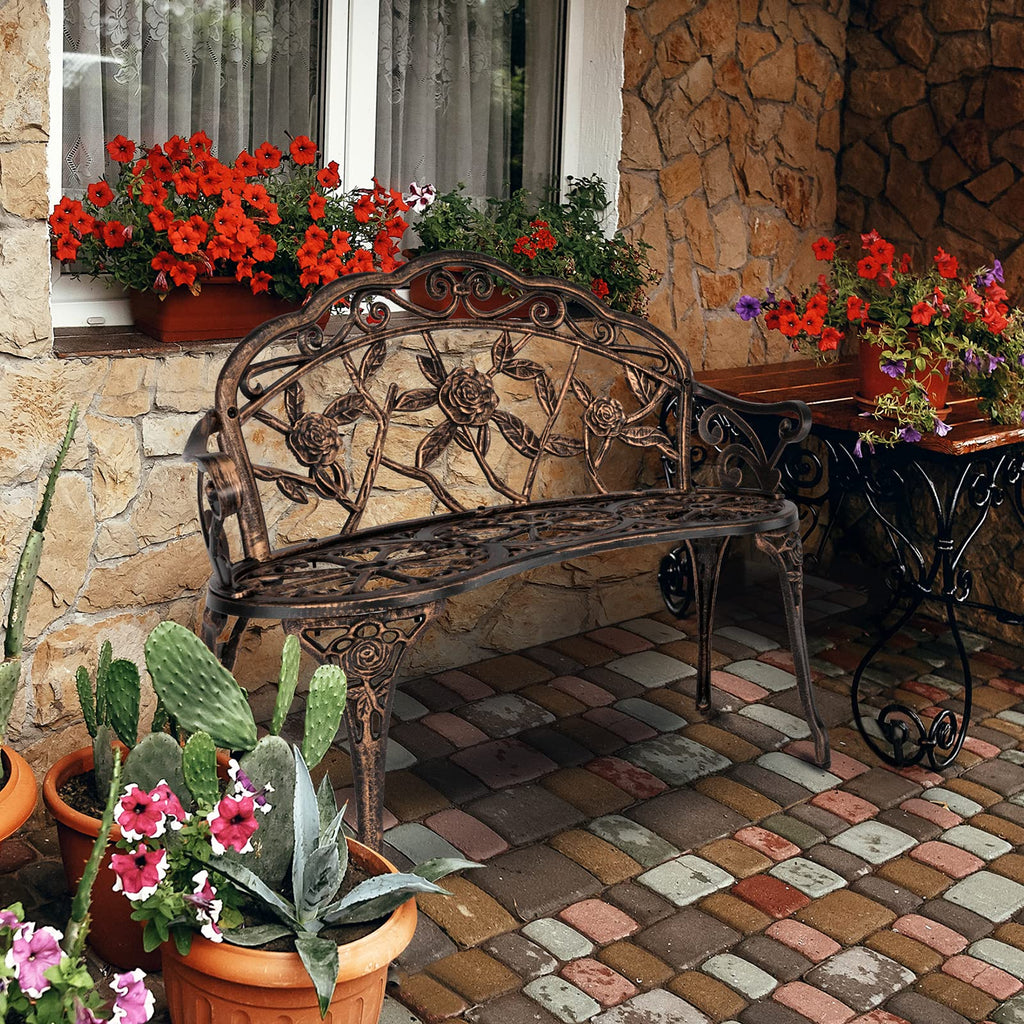 38.5" Metal Rose Bench C7077