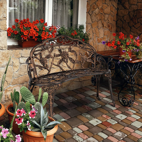 38.5" Metal Rose Bench C7077