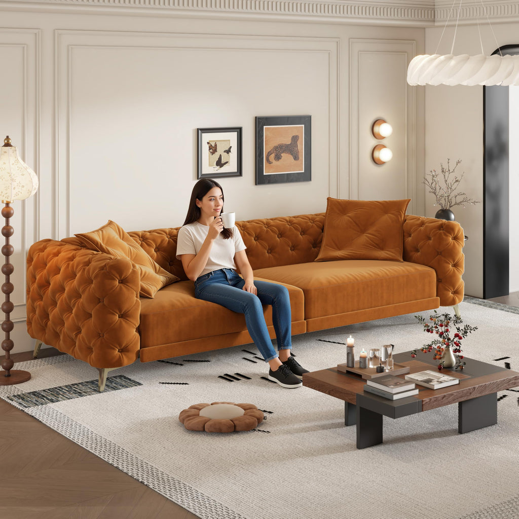 Orange Velvet Sofa Bed A92338
